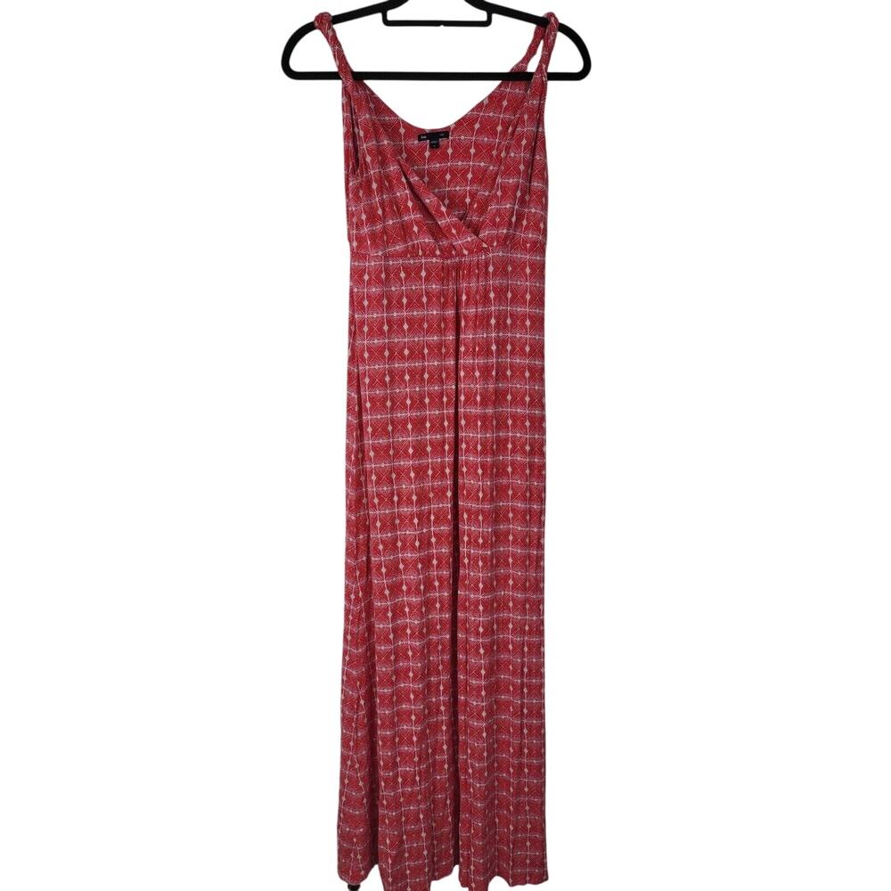 Gap Maxi Dress M Womens Red White Geometric Sleeveless‎ V Neck Pullover Beachy